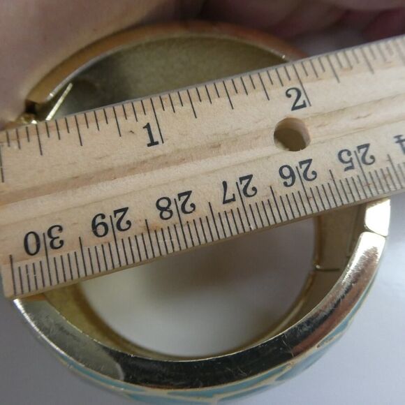 Teal Gold Tone Snakeskin Animal Print Hinged Wide Chunky Bangle Bracelet - Picture 5 of 6